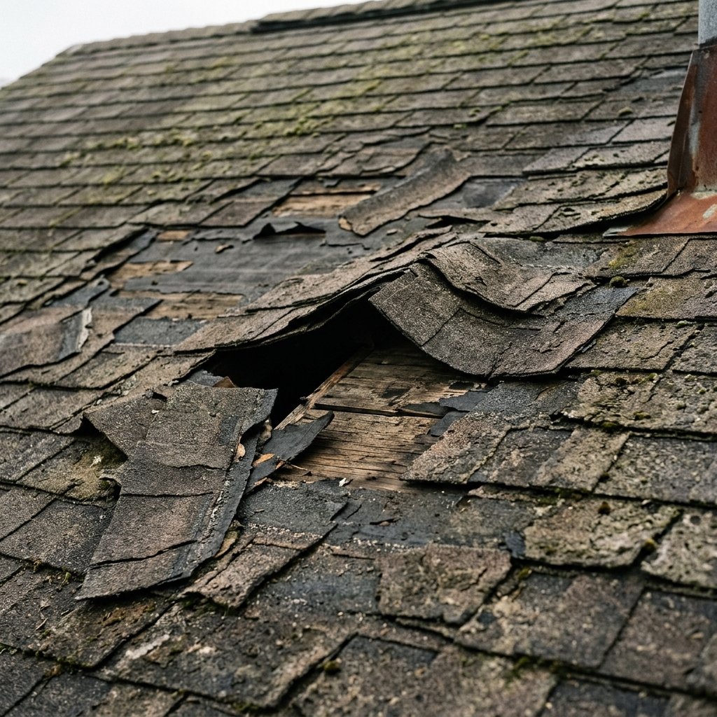 Before - Damaged residential roof